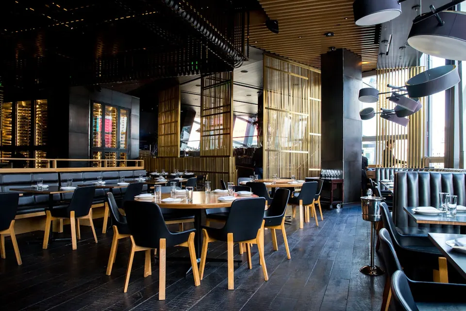 Lively neighborhood restaurant and bar interior